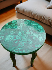 Handmade Malachite Round Table – Stone Side, Coffee & Dining Table Top with Wooden Base Unique Handicrafts IND