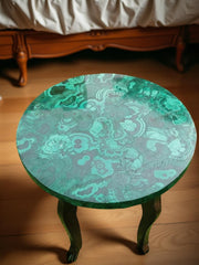 Handmade Malachite Round Table – Stone Side, Coffee & Dining Table Top with Wooden Base Unique Handicrafts IND