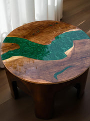 Green Resin River Table – Epoxy Wood Coffee Table, Handmade Rustic Furniture Unique Handicrafts IND