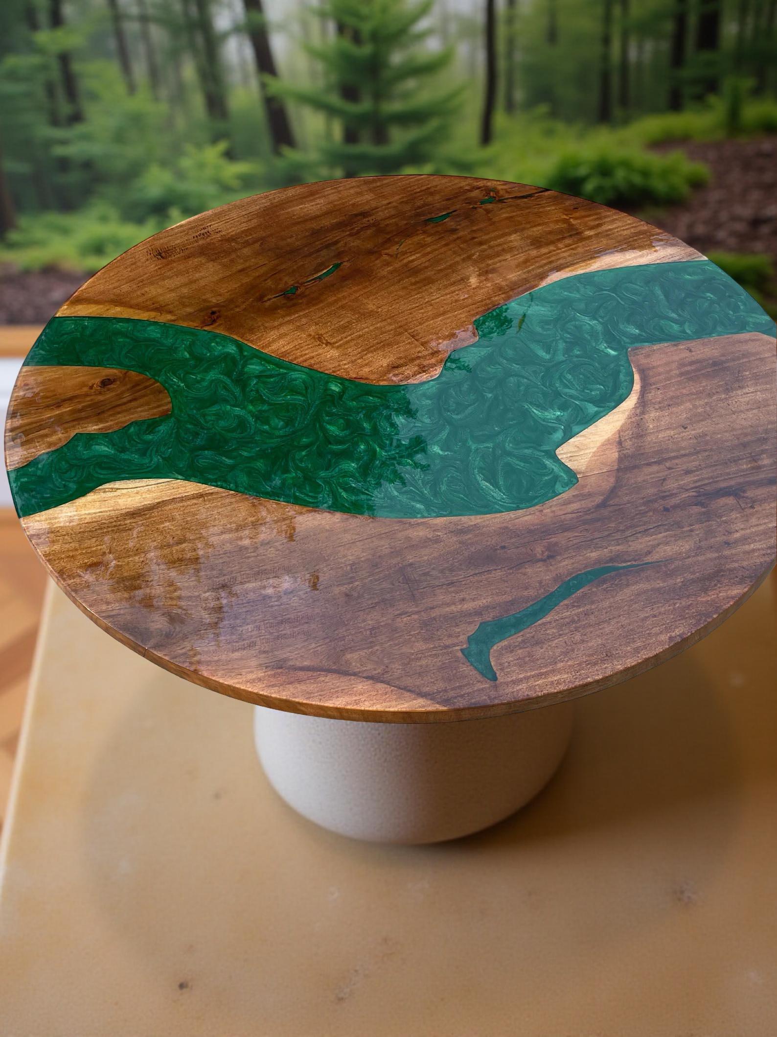 Green Resin River Table – Epoxy Wood Coffee Table, Handmade Rustic Furniture Unique Handicrafts IND