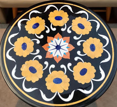 Black Marble Coffee Table Top – Handmade Pietra Dura Inlay with Semi-Precious Stones Unique Handicrafts IND