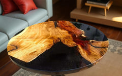 Black Epoxy Coffee Table – Round Wood Resin Table – Handmade Epoxy Table – Rustic Modern Furniture – Living Room Personalized gift Unique Handicrafts IND