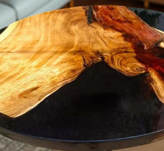 Black Epoxy Coffee Table – Round Wood Resin Table – Handmade Epoxy Table – Rustic Modern Furniture – Living Room Personalized gift Unique Handicrafts IND