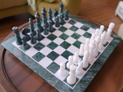 Exotic Green Jade Chess Set – Handmade Marble Chess Board with Pieces – Collectible Stone Game Set – Unique Gift for Him Unique Handicrafts IND