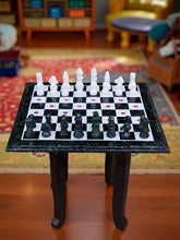 Antique Green Marble Chess Set Table With Chess Pieces And Wooden Stand Floral & Mosaic Arts Collectible Gifts For Dad Unique Handicrafts IND