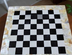 Gold Mother of Pearl Chess Board – Handmade Marble Chess Set – Decorative Stone Game Gift for Him Unique Handicrafts IND