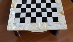 Gold Mother of Pearl Chess Board – Handmade Marble Chess Set – Decorative Stone Game Gift for Him Unique Handicrafts IND