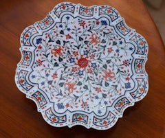 Elegant Marble Inlay Food Platter – Carnelian Flower Decorative Tray | Artisan Stone Serving Board Kitchen Accessories Unique Handicrafts IND