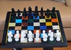 Premium Handmade Black Marble Chess Set with Semi-Precious Inlay Stone Arts - Perfect Father's Day Gift Unique Handicrafts IND