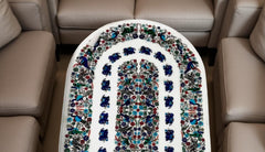 Elegant Oval Marble Dining Table – Semi-Precious Inlay Birds Art Pietra Dura Unique Handicrafts IND