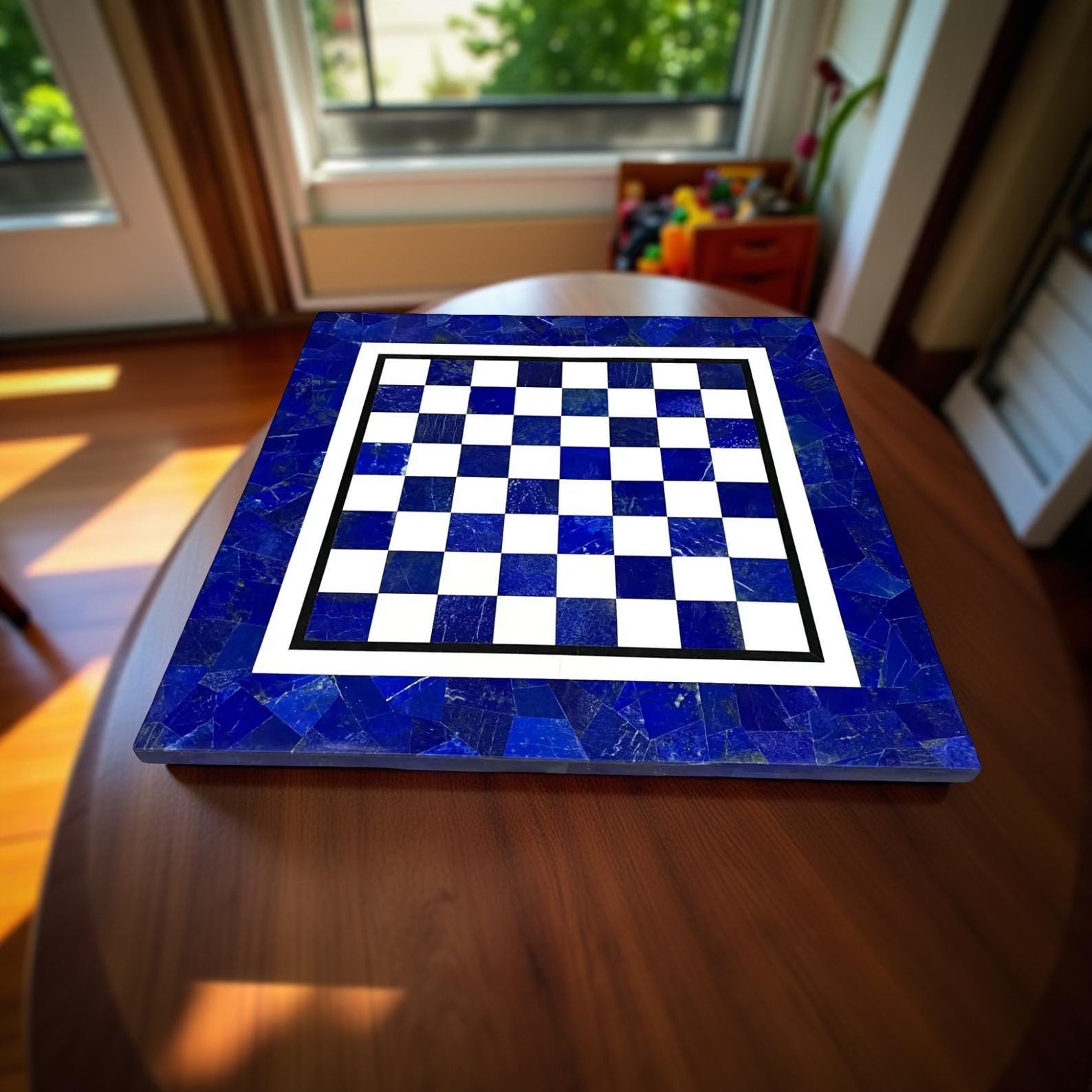 Luxury Lapis Lazuli Chess Set – Handmade Stone Inlay Board with Matching Chess Pieces Unique Handicrafts IND