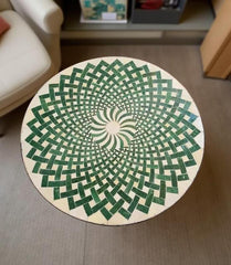 Exclusive White Marble Round Coffee Table with Malachite Mosaic – Handmade Italian Art Furniture for Home & Hotel Décor Unique Handicrafts IND
