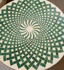 Exclusive White Marble Round Coffee Table with Malachite Mosaic – Handmade Italian Art Furniture for Home & Hotel Décor Unique Handicrafts IND