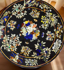 Luxuries Round Marble Coffee Table – Semi-Precious Gemstone Inlay Pietra Dura Table Top – Handmade Luxury Furniture for Home Décor Unique Handicrafts IND