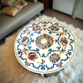 White Marble Coffee Table – Pietra Dura Floral Inlay – Semi-Precious Stone Art Furniture Unique Handicrafts IND