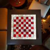 Handmade Mother of Pearl Chess Board with Carnelian Mosaic Stone – Personalized Gift, Unique Stone Art Unique Handicrafts IND