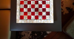 Handmade Mother of Pearl Chess Board with Carnelian Mosaic Stone – Personalized Gift, Unique Stone Art Unique Handicrafts IND
