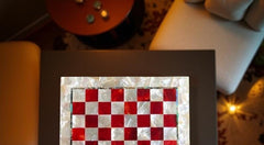 Handmade Mother of Pearl Chess Board with Carnelian Mosaic Stone – Personalized Gift, Unique Stone Art Unique Handicrafts IND