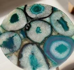 Luxury Green Agate End Table – Round Handmade Stone Furniture, Home Decor Art, Personalized Gift Idea Unique Handicrafts IND