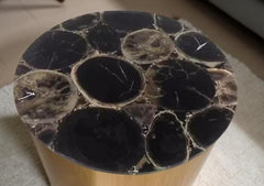 Black Agate Coffee Table – Agate Geode Side Table, Small Living Room Table, Crystal Tabletop, Natural Agate Decor Unique Handicrafts IND