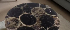 Black Agate Coffee Table – Agate Geode Side Table, Small Living Room Table, Crystal Tabletop, Natural Agate Decor Unique Handicrafts IND