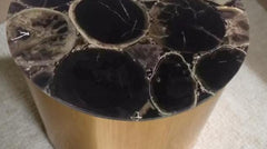 Black Agate Coffee Table – Agate Geode Side Table, Small Living Room Table, Crystal Tabletop, Natural Agate Decor Unique Handicrafts IND