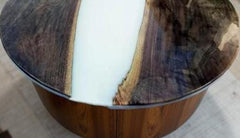 Handmade White Epoxy Table – Round Wooden Coffee or Dining Table, Centerpiece Furniture for Modern Home Decor Unique Handicrafts IND