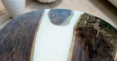 Handmade White Epoxy Table – Round Wooden Coffee or Dining Table, Centerpiece Furniture for Modern Home Decor Unique Handicrafts IND