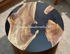 Black Epoxy Resin Round Table – Coffee Table, Dining Table, Handmade Wooden Furniture for Living Room or Home Decor Unique Handicrafts IND