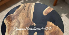 Black Epoxy Resin Round Table – Coffee Table, Dining Table, Handmade Wooden Furniture for Living Room or Home Decor Unique Handicrafts IND