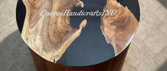 Black Epoxy Resin Round Table – Coffee Table, Dining Table, Handmade Wooden Furniture for Living Room or Home Decor Unique Handicrafts IND