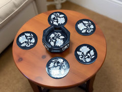 Black Marble Coaster Set Handmade | Mother of Pearl Inlay Floral Art Gift for Him, Father's Day & Home Decor Unique Handicrafts IND
