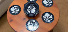 Black Marble Coaster Set Handmade | Mother of Pearl Inlay Floral Art Gift for Him, Father's Day & Home Decor Unique Handicrafts IND