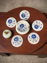 Handmade White Marble Coasters | Lapis Lazuli Inlay Floral Design Gift for Father's Day & Home Unique Handicrafts IND