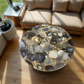 Antique Natural Stone Round Table Top, Gemstone Quartz Center Table, Home Decor Desk Accent Unique Handicrafts IND