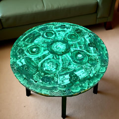 Handmade Malachite Stone Table – Round Inlay for Coffee or Center Use Unique Handicrafts IND