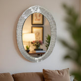 Oval Selenite Wall Hanging Mirror – Crystal Mirror for Home & Bathroom Decor, Boho Interior Accent, Handmade Wall Art Unique Handicrafts IND