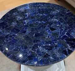 Blue Sodalite Agate Coffee Table – Natural Stone Round Table, Handmade Modern Home Decor, Luxury Gemstone Furniture Unique Handicrafts IND