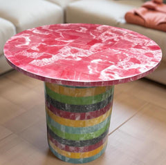 Luxury Rose Quartz Coffee Table with Gemstone Inlay | Handmade Marble Stand | Luxury Living Room Interior Decor Unique Handicrafts IND