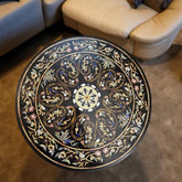 Personalized Black Marble Center Table with Semi-Precious Floral Inlay | Handmade Marquetry Art Furniture for Home Decor Unique Handicrafts IND