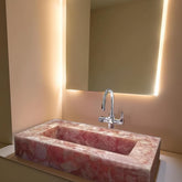 Rose Quartz Stone Sink, Pink Agate Wash Basin, Natural Stone Vessel Sink, Handmade Bathroom Basin, Crystal Vanity Sink for Kitchen Decor Unique Handicrafts IND