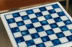 Elegant Marble Chess Board with Turquoise Inlay – Handmade Mosaic Art Chessboard, Unique Gift for Chess Lovers & Collectors Unique Handicrafts IND