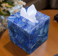 Blue Agate Tissue Box Cover | Handmade Gemstone Napkin Holder | Luxury Bathroom Decor Accessory | Natural Stone Tissue Holder Unique Handicrafts IND