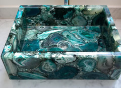 Green Agate Bathroom Sink | Natural Gemstone Wash Basin | Handmade Crystal Vanity Bowl | Luxury Stone Sink for Kitchen Decor Unique Handicrafts IND