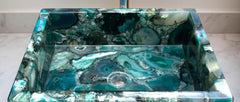 Green Agate Bathroom Sink | Natural Gemstone Wash Basin | Handmade Crystal Vanity Bowl | Luxury Stone Sink for Kitchen Decor Unique Handicrafts IND