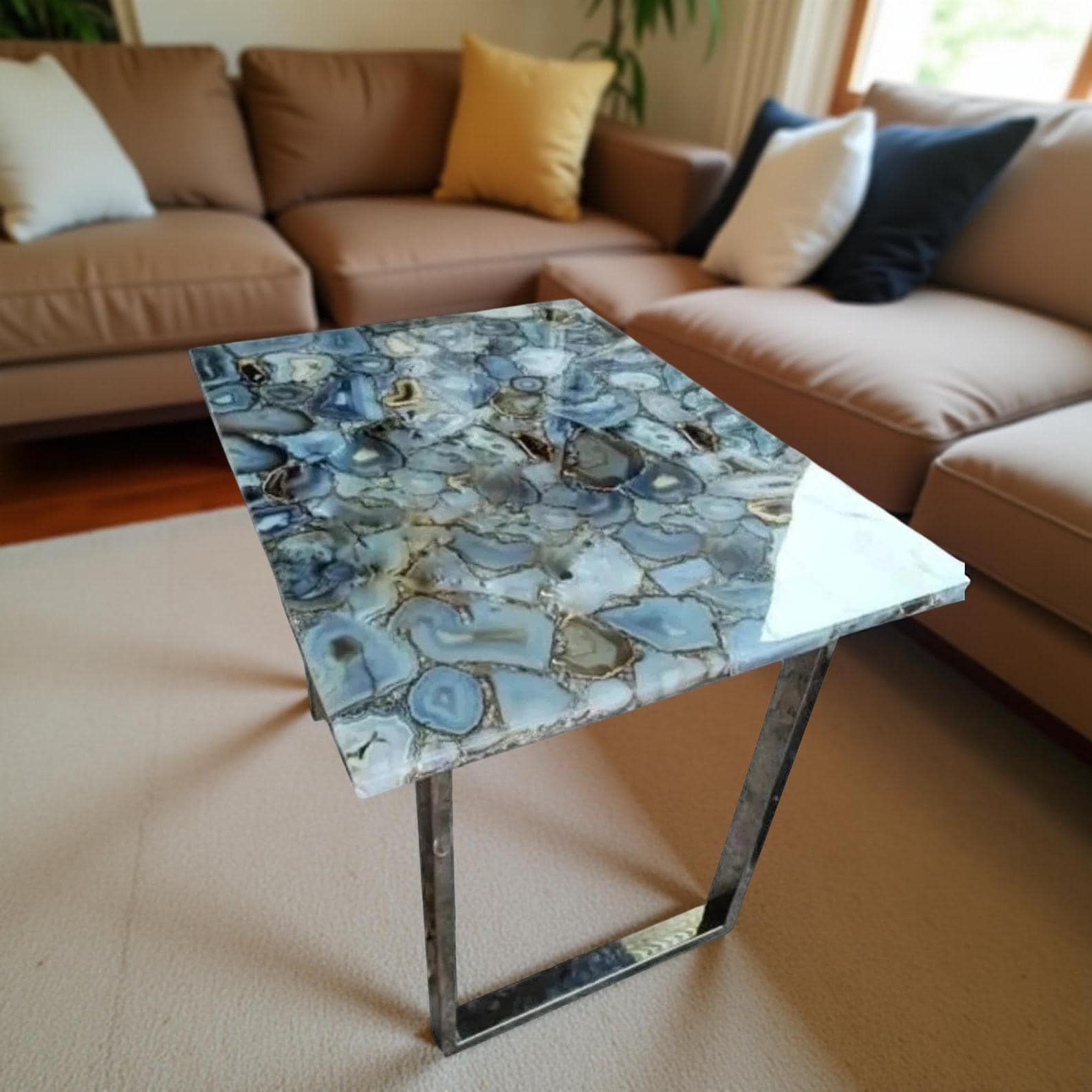 Gray Agate Stone Coffee Table – Kitchen Island Countertop Slab | Natural Stone Home Decor | Handmade Unique Furniture Unique Handicrafts IND