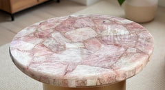 Luxury Pink Rose Quartz Gemstone Table | Handmade Crystal Coffee Table for Living Room & Garden | Unique Natural Stone Decor Unique Handicrafts IND