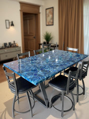 Blue Agate Table Top | Natural Stone Dining, Coffee & Console Table | Handmade Agate Side Table | Gemstone Dinner Accent Furniture Unique Handicrafts IND