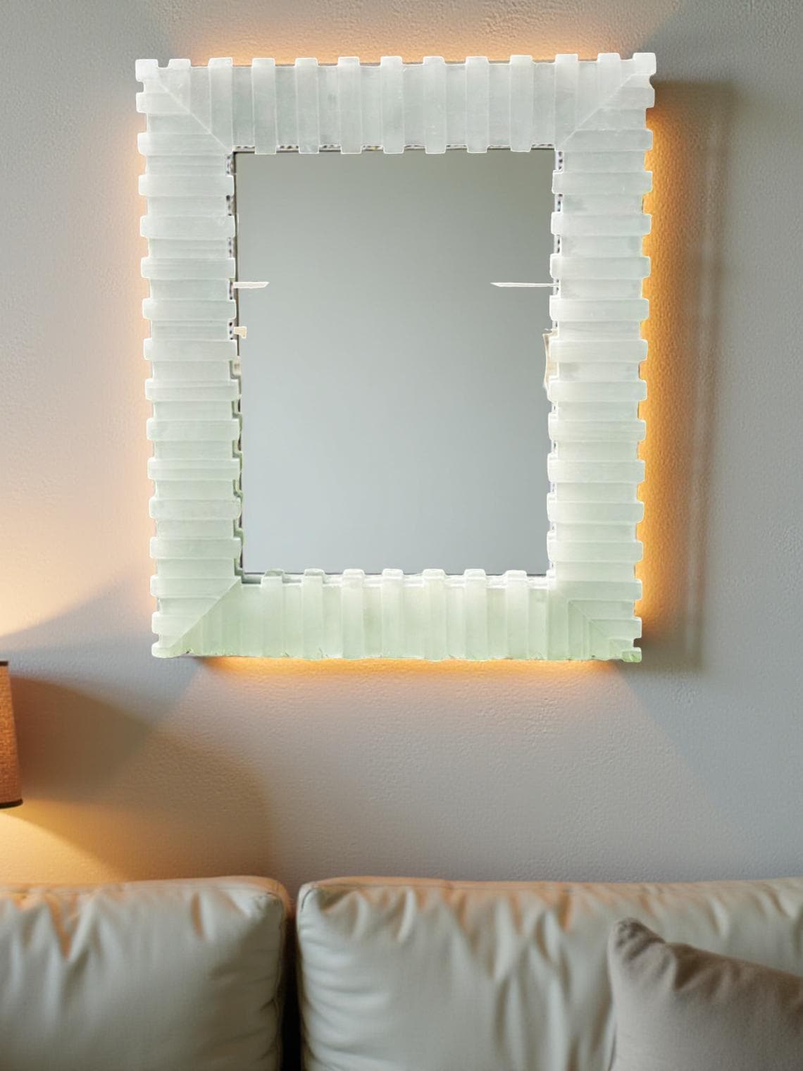 Handmade Selenite Wall Mirror with Crystal Inlay – Agate Stone Gemstone Mirror for Home Decor, Sale Unique Handicrafts IND