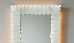 Handmade Selenite Wall Mirror with Crystal Inlay – Agate Stone Gemstone Mirror for Home Decor, Sale Unique Handicrafts IND